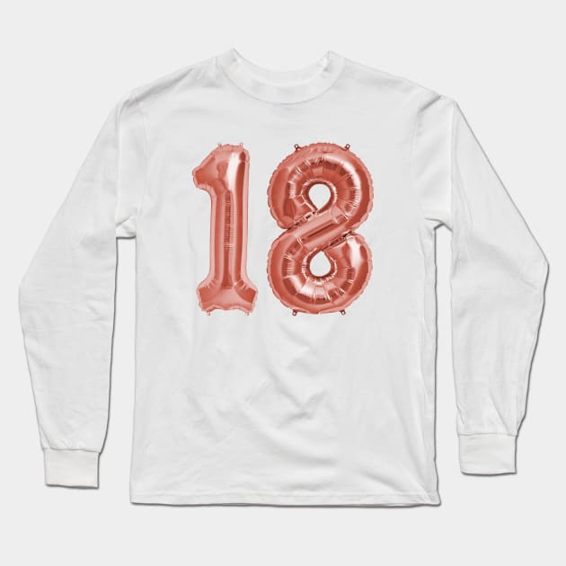 Rose Gold 18th Birthday Metallic Helium Balloons Numbers Long Sleeve T-Shirt by podartist